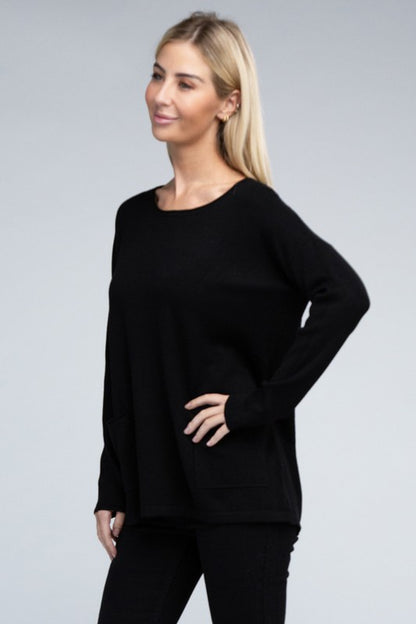 Relaxed Fit Viscose Front Pockets Cozy Sweater