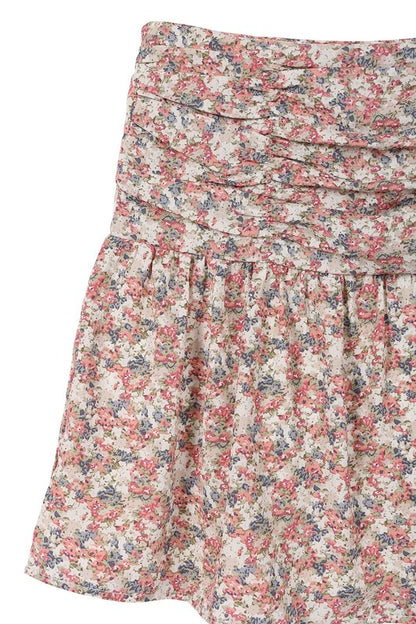 Flirty Summer Floral Shirred Waist Skirt