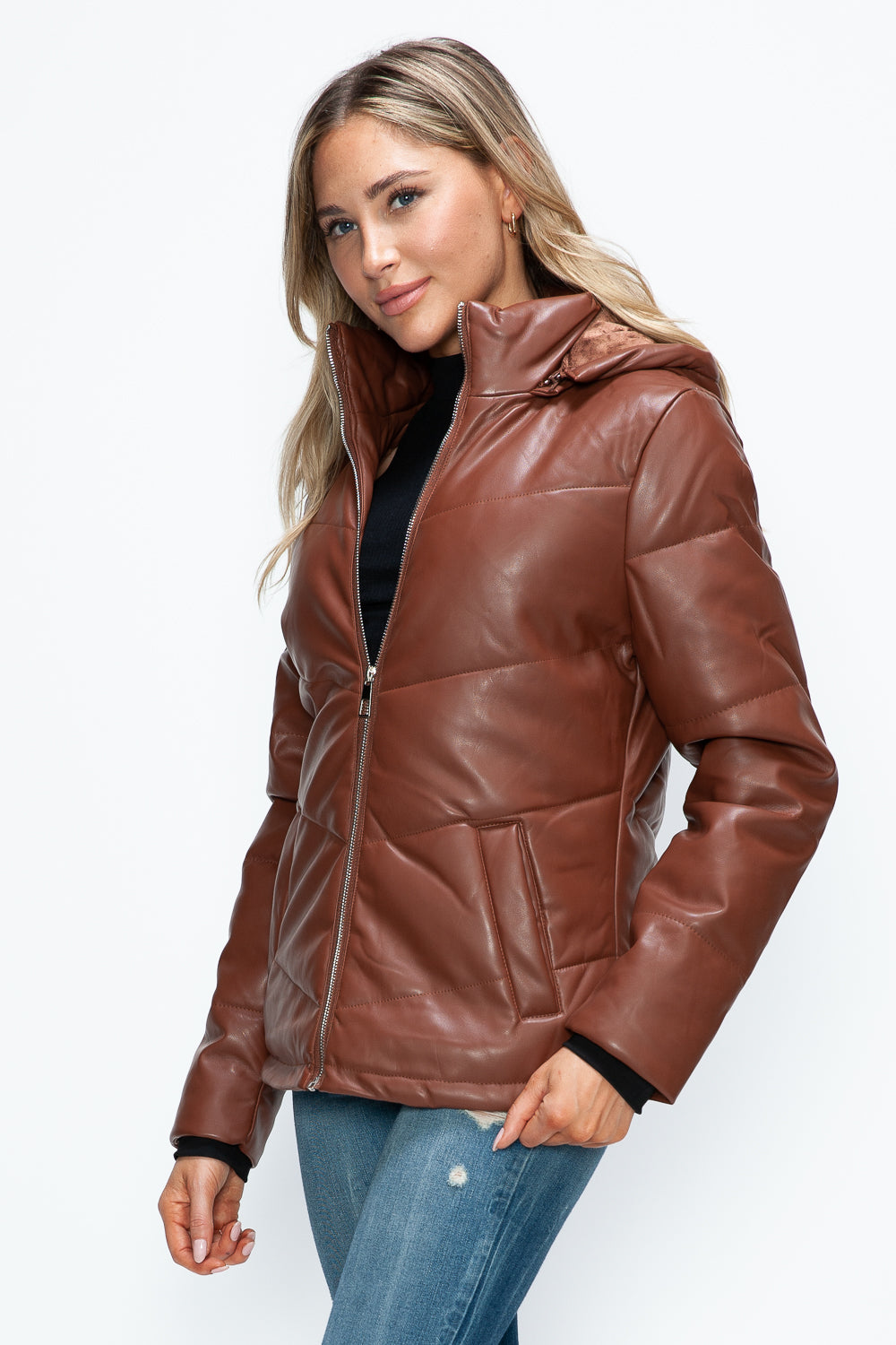 Brandy Pocketed Zip Up Puffer Jacket with Removable Hood