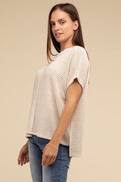 Dolman Short Sleeve Jacquard Sweater - Fashions Envy