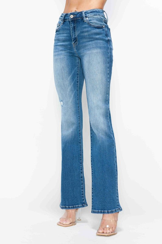 Medium Blue Full Size Distressed High Rise Jeans with Pockets