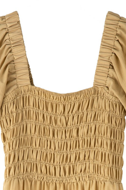 Tiered Midi Dress with Puff Sleeves