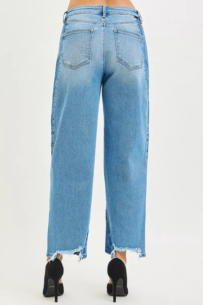 RISEN Slouchy Cropped Barrel Jeans - Contrast Wash - Fashions Envy