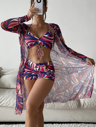 Tropical Paradise Set - 3-Piece Bikini with Cardigan