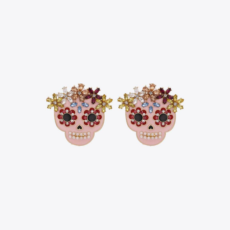 Skull Rhinestone Alloy Earrings - Fashions Envy