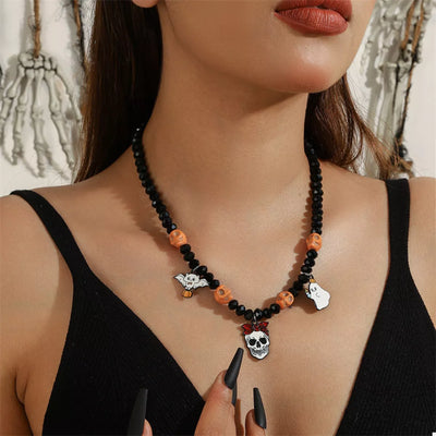 Halloween Skull Ghost Necklace - Spooky Charm Jewelry - Fashions Envy