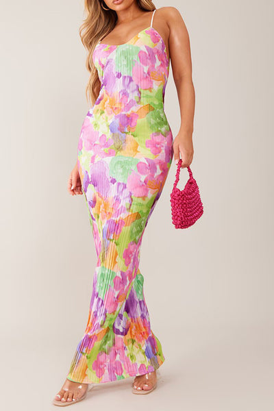 Backless Printed Maxi Cami Dress - Fashions Envy