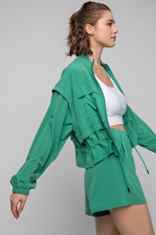 Crinkle Woven Sporty Cropped Jacket