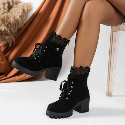 Chunky Heel Martin Boots - Lace-Up Platform Ankle Boots - Fashions Envy