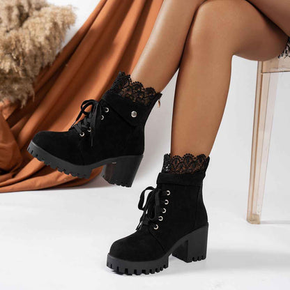 Chunky Heel Martin Boots - Lace-Up Platform Ankle Boots - Fashions Envy