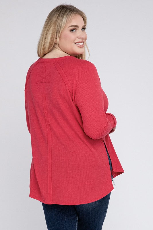 Plus Melange Baby Waffle Long Sleeve Top