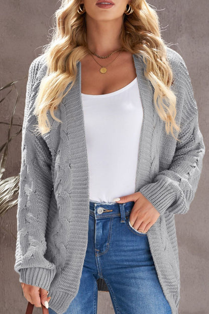 Cable-Knit Open Front Knitted Cardigan