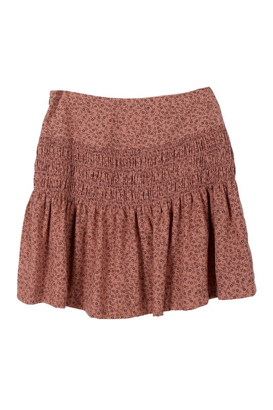 Floral Print Smocked Mini Skirt