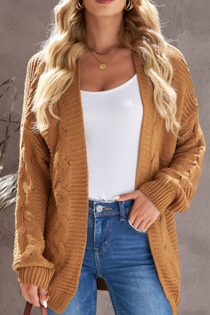 Cable-Knit Open Front Knitted Cardigan