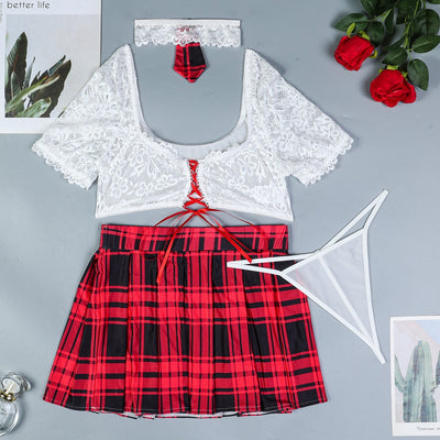 Red Plaid Maid Costume Lingerie Set - Roleplay - Fashions Envy