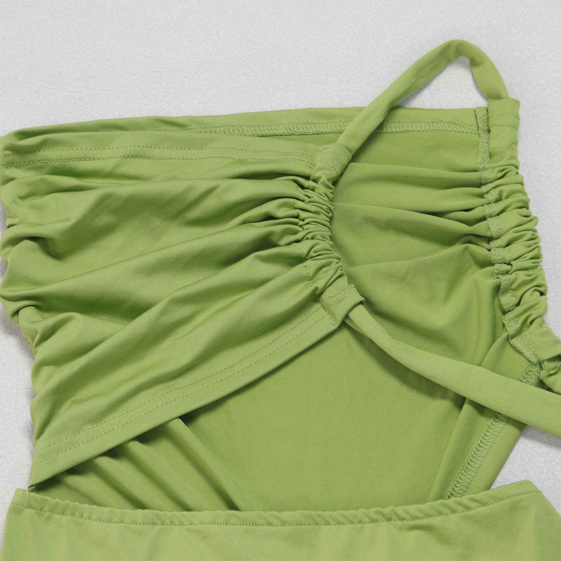 One Shoulder Cutout Maxi Dress - Pleated Bodycon Fit