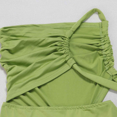 One Shoulder Cutout Maxi Dress - Pleated Bodycon Fit