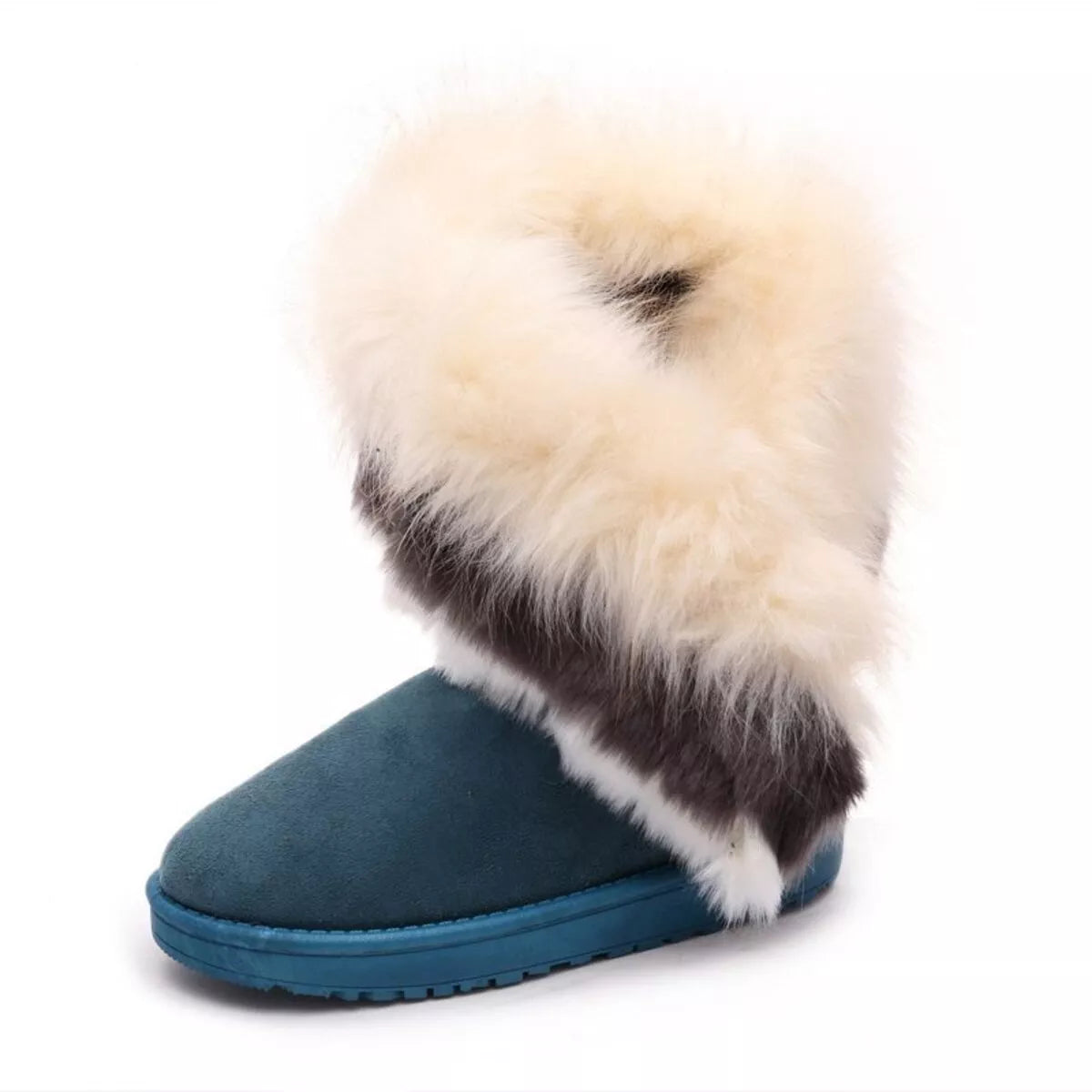Fluffy Fur Cuff Round Toe Boots - Fashions Envy