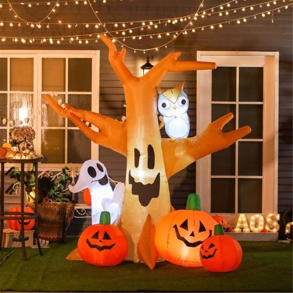 7.5ft Scary Ghost Tree with Owl - Halloween Inflatable - Fashions Envy