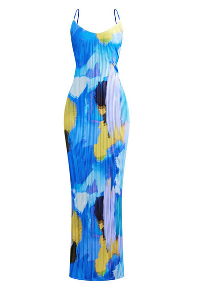 Backless Printed Maxi Cami Dress - Fashions Envy