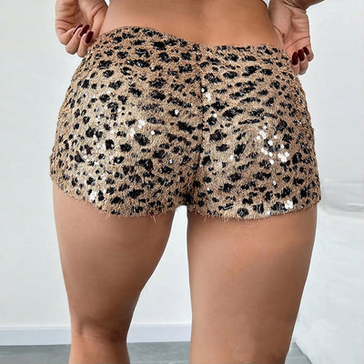 Leopard Print Sequin Shorts - Low Waist Party Style