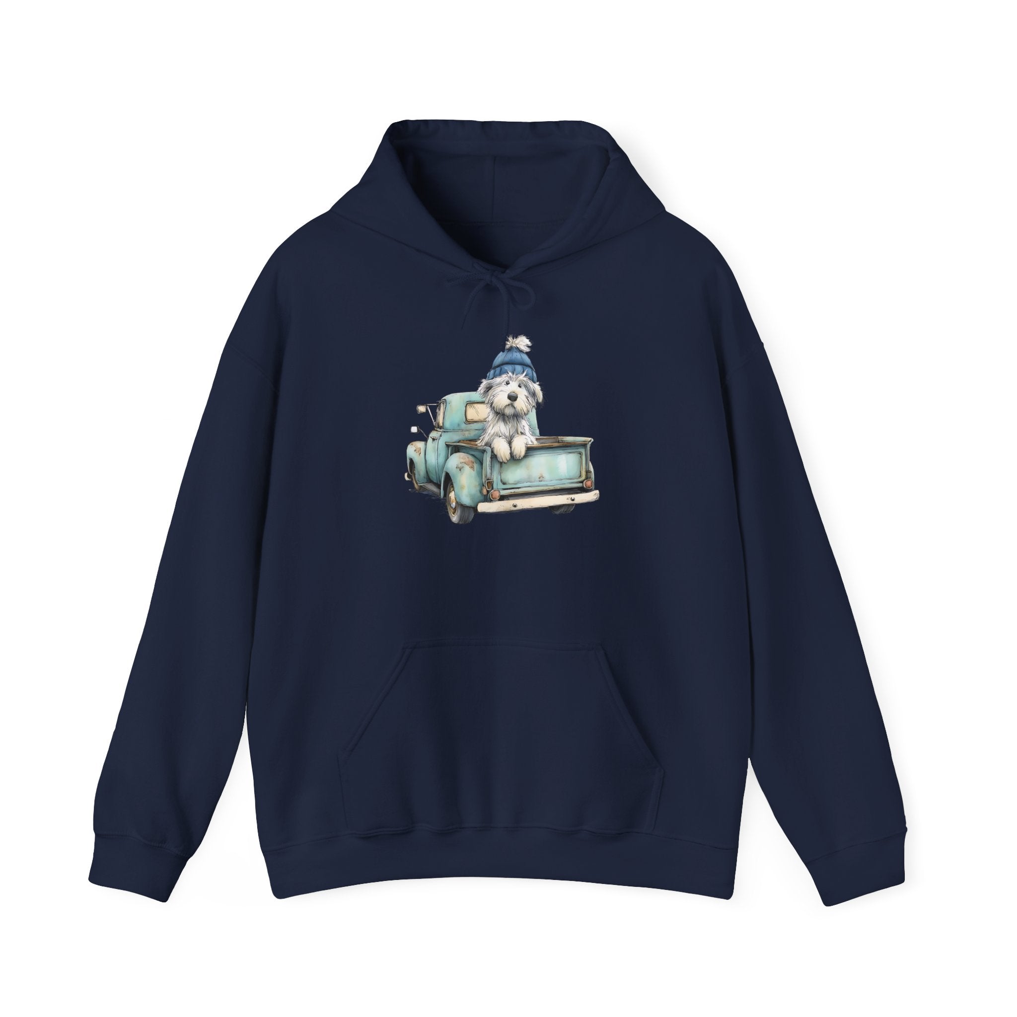 Vintage Truck Pup Hoodie - Cozy Winter Dog Lover Sweatshirt