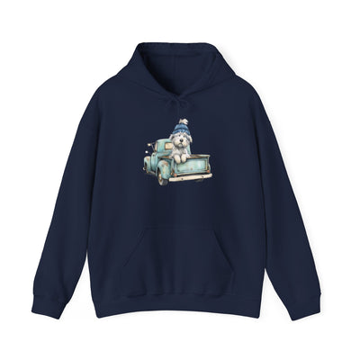 Vintage Truck Pup Hoodie - Cozy Winter Dog Lover Sweatshirt