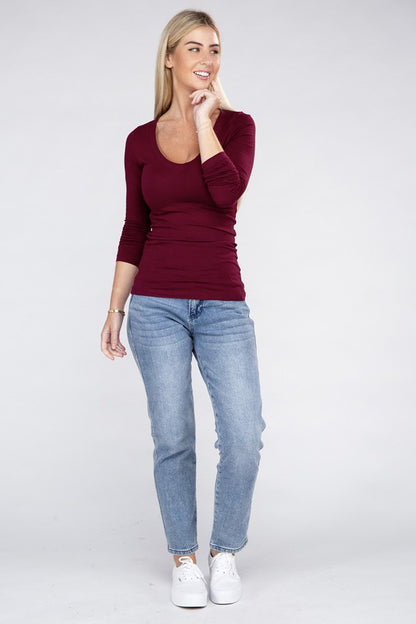 Fitted Essential V-Neck Long Sleeve T-Shirt