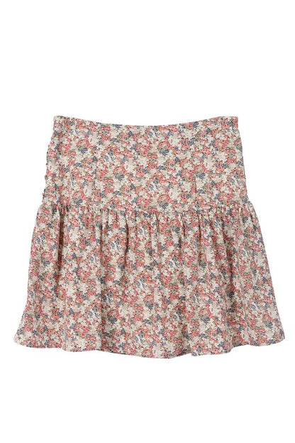 Flirty Summer Floral Shirred Waist Skirt