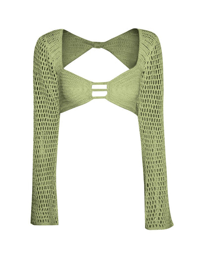 Tied Long Sleeve Top and Skirt Cover Up Set - Fashions Envy