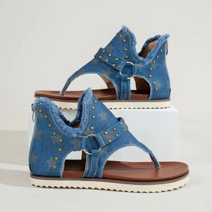 Studded Raw Hem Flat Sandals - Fashions Envy