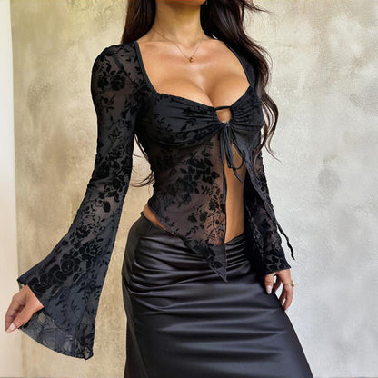 Long Sleeve Square Neck Top - Fitted Pullover