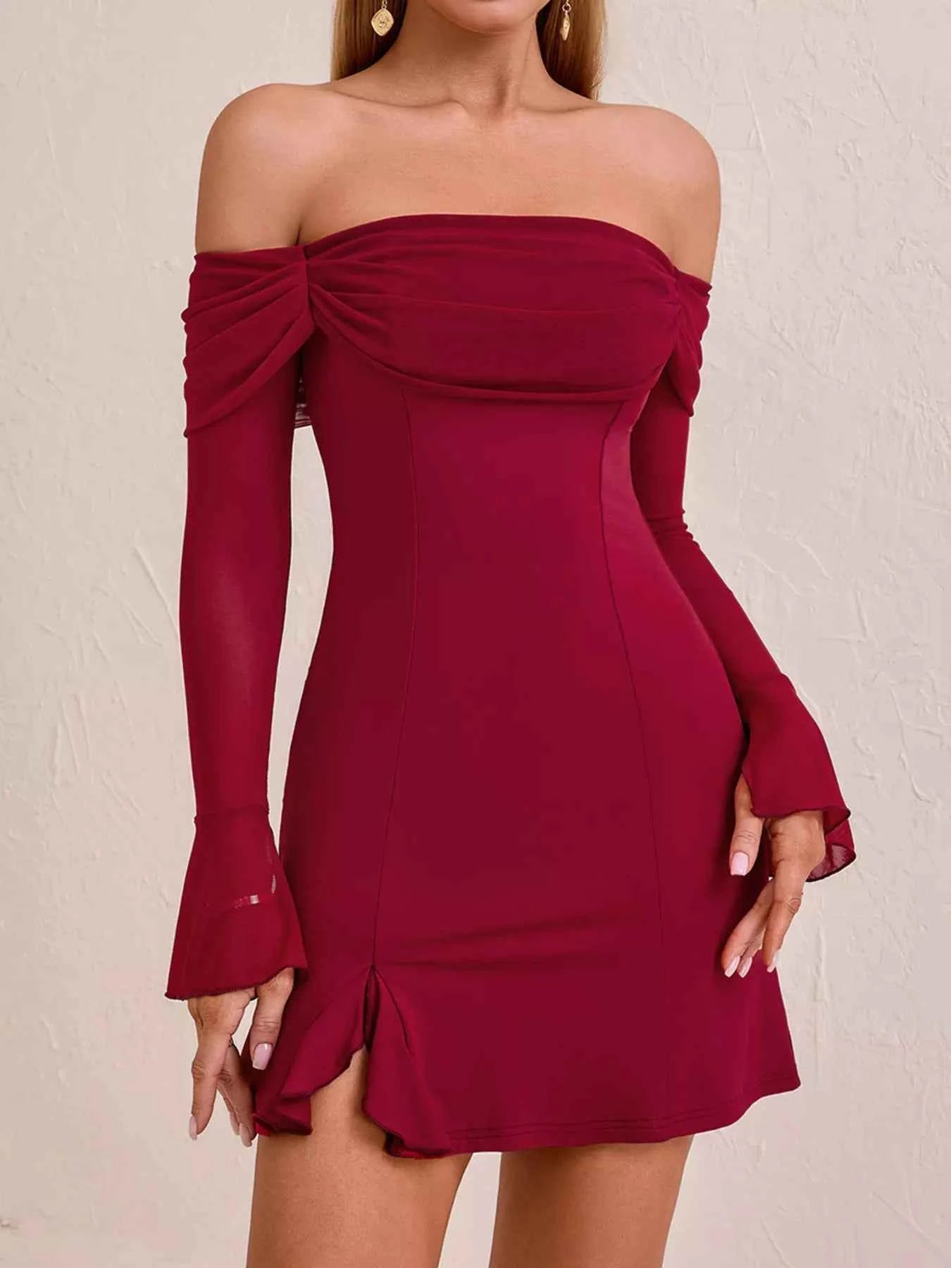 Off-Shoulder Long Sleeve Mini Dress