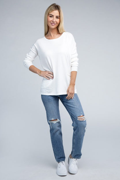 Relaxed Fit Viscose Front Pockets Cozy Sweater