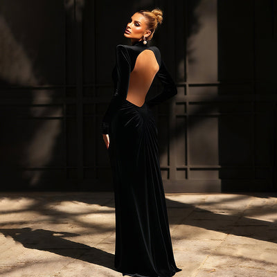 Backless solid color long dress