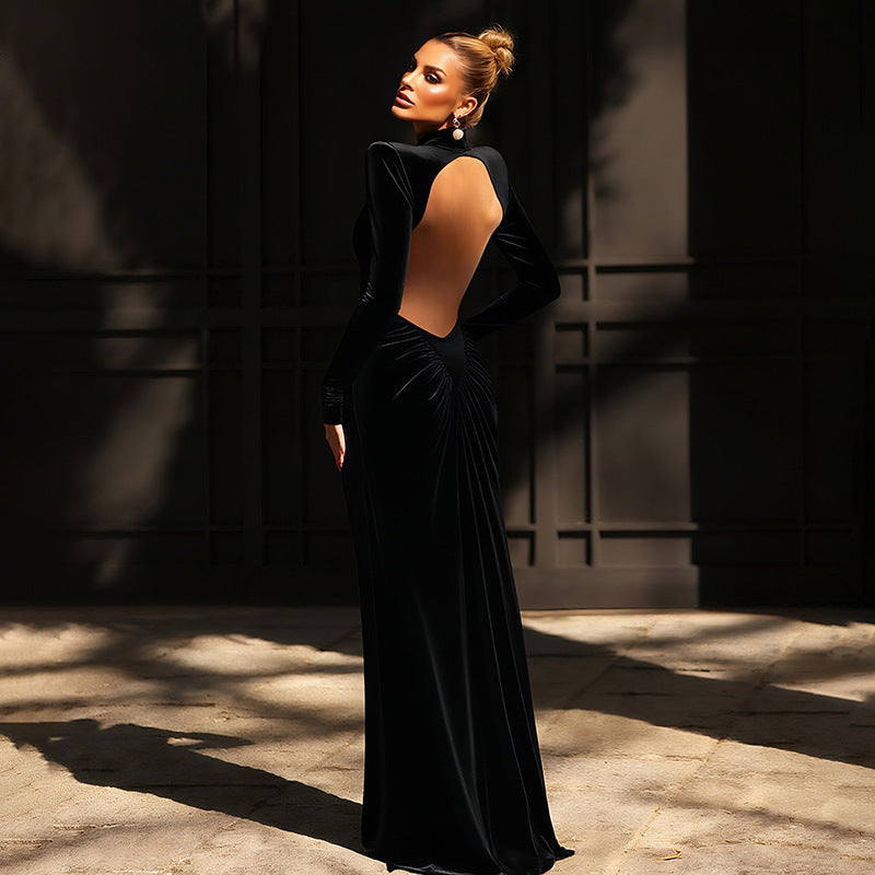 Backless solid color long dress