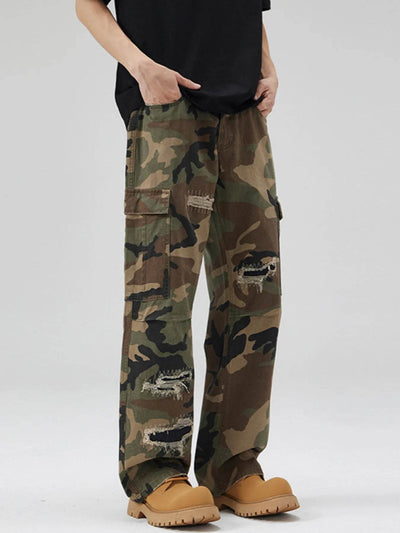 Men's Distressed Camouflage Cargo Pants - Cotton Camo Cargo Pants - Fashions Envy