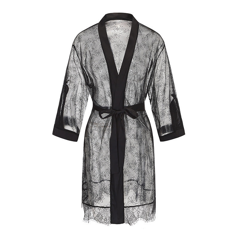 French Lace Nightdress - Eyelash Lace See-Through Gown - Fashions Envy