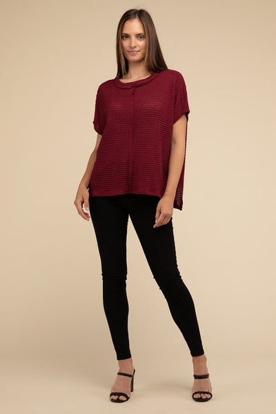 Dolman Short Sleeve Jacquard Sweater - Fashions Envy