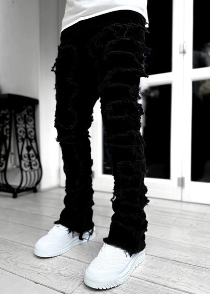 Men's Individual Patched Pants Long Tight Fit Stacked Jeans