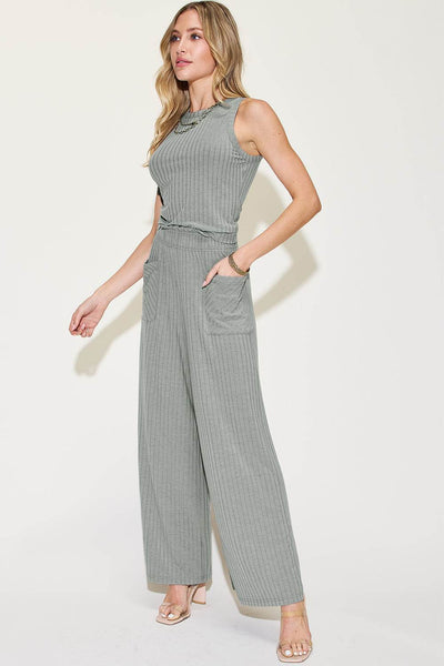 Basic Bae Full Size Ribbed Tank and Wide Leg Pants Set - Fashions Envy