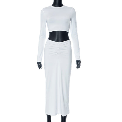Long Sleeve Backless Crop Top & High Waisted Skirt Set