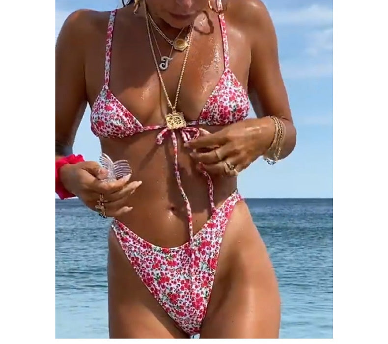 High-Waisted Bikini - Triangle Top Multiple Print Styles - Fashions Envy