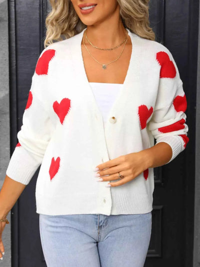 Heart Pattern Cardigan - Valentine's Day Knit Button-Up - Fashions Envy