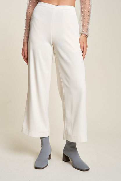 Cream Wide Leg Mid-Rise Casual Pants