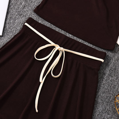 Crop Top and Skirt Set - Contrasting Mini Dress Outfit