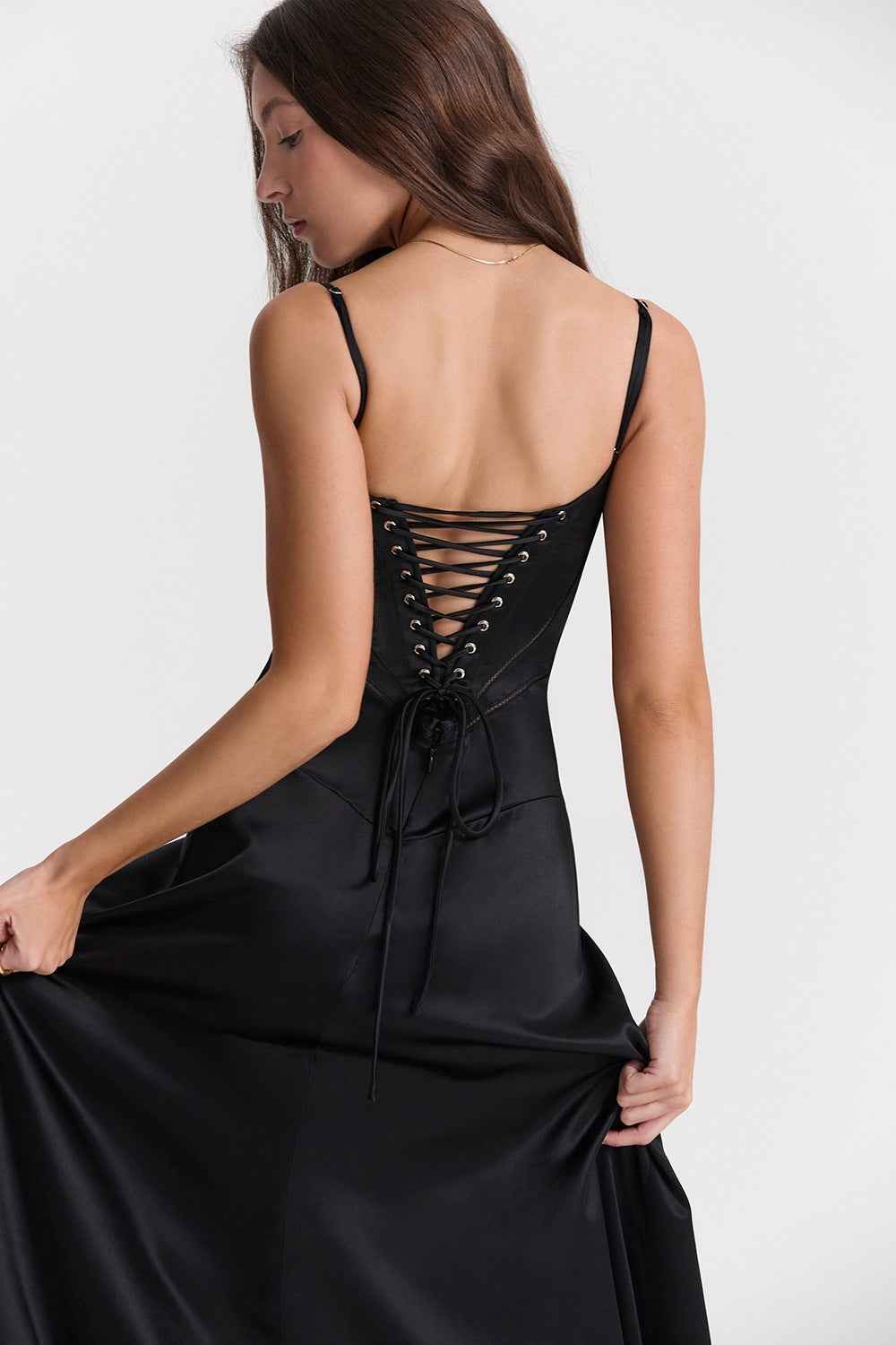 Corset Back Maxi Dress - Spaghetti Strap Slim Fit Camisole Gown