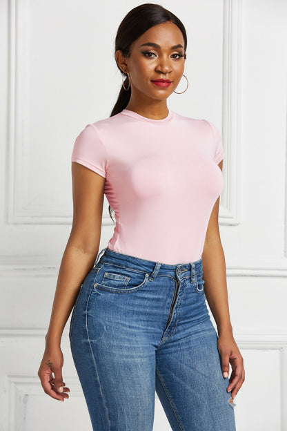 Round Neck Short Sleeve Bodysuit - Fashions Envy