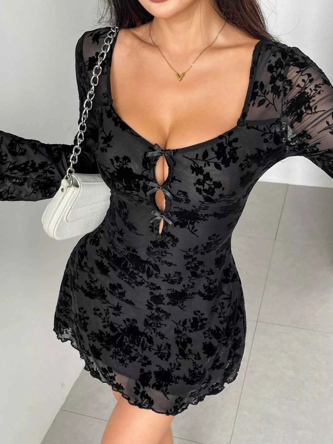 Lace Flare Sleeve Mini Dress