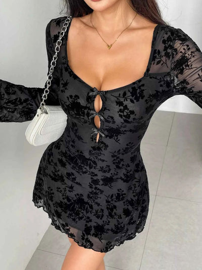 Lace Flare Sleeve Mini Dress